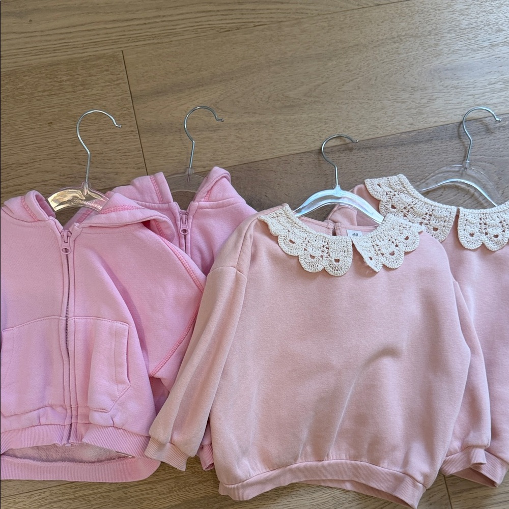 H&M Lace Collar Sweatshirts + ZARA Hoodie Bundle 18M 2T Twin Sister Set Pink